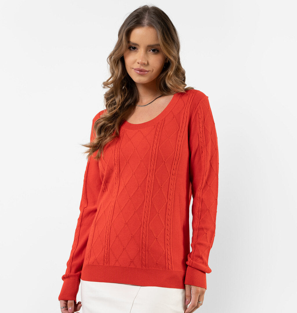 Tricot Com Decote Redondo