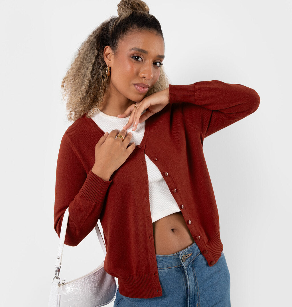 Cardigan Com Botões Frontais Em Tricot