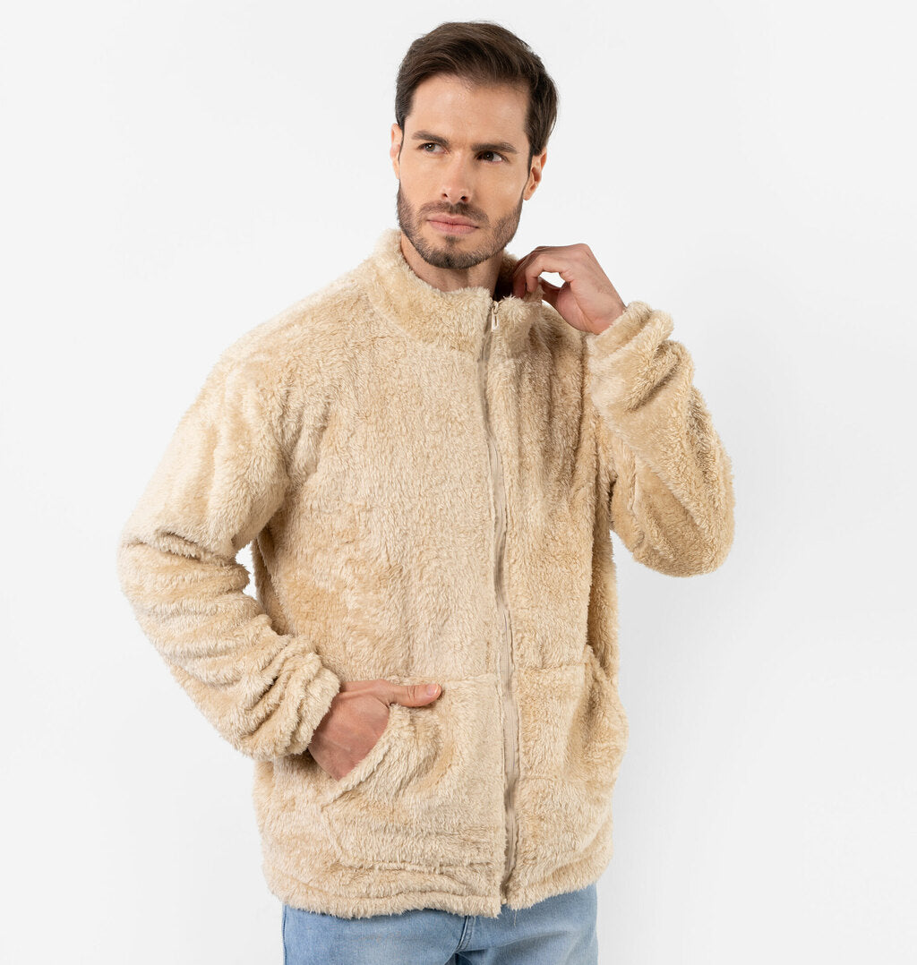 Jaqueta Teddy Com Bolsos E Zíper