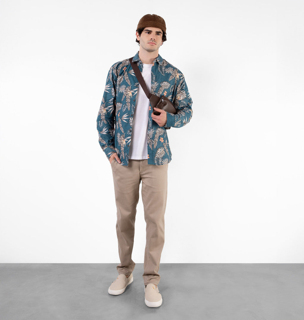 Camisa Manga Longa Com Estampa Folhagem
