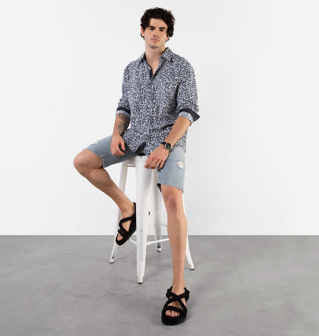 Camisa Com Estampa Folhagem E Manga Longa