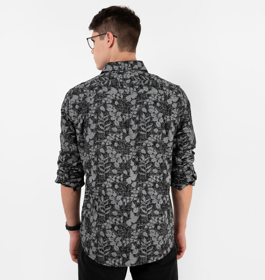 Camisa Com Estampa Folhagem E Botões