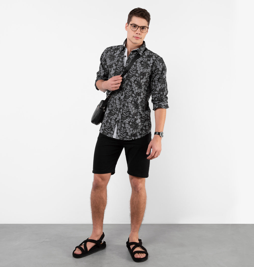 Camisa Com Estampa Folhagem E Botões