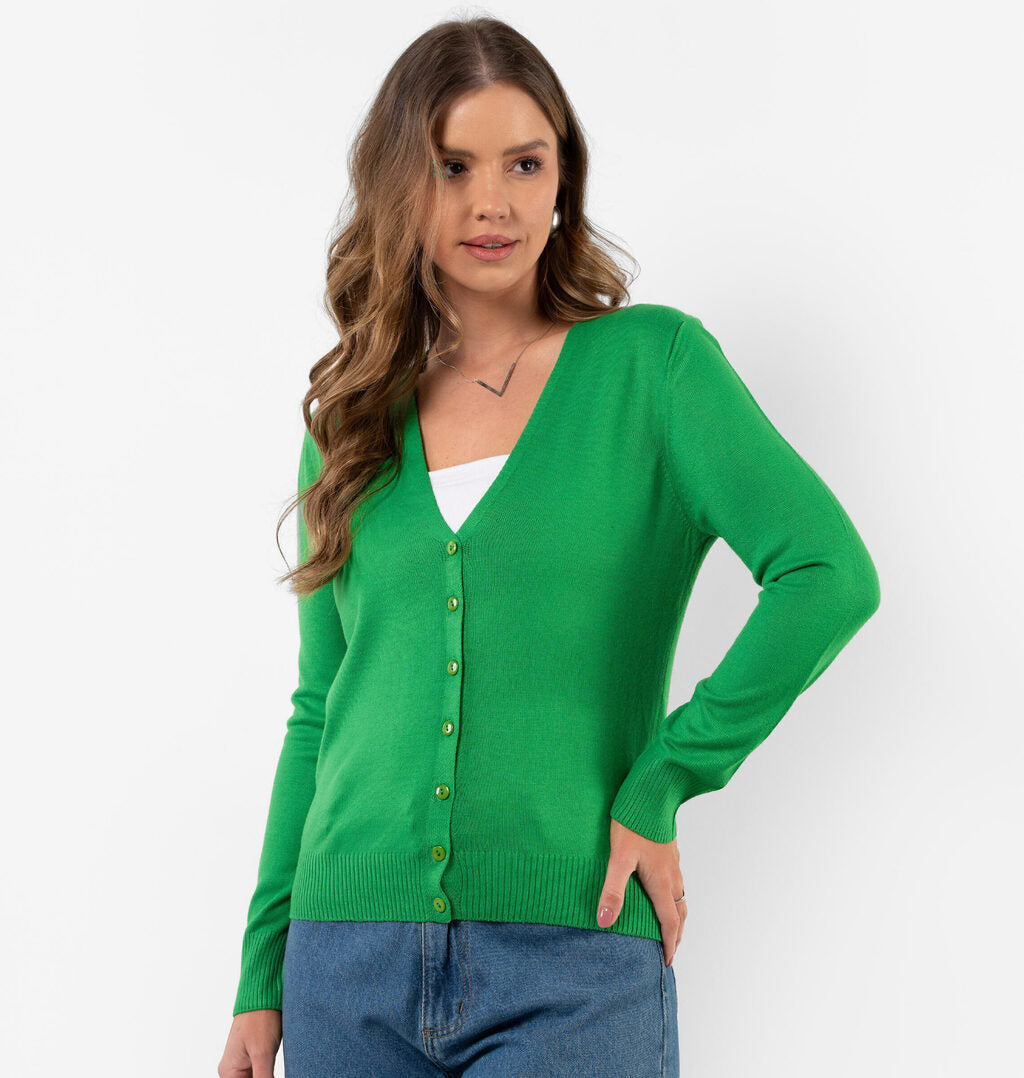 Cardigan De Tricot Com Botões