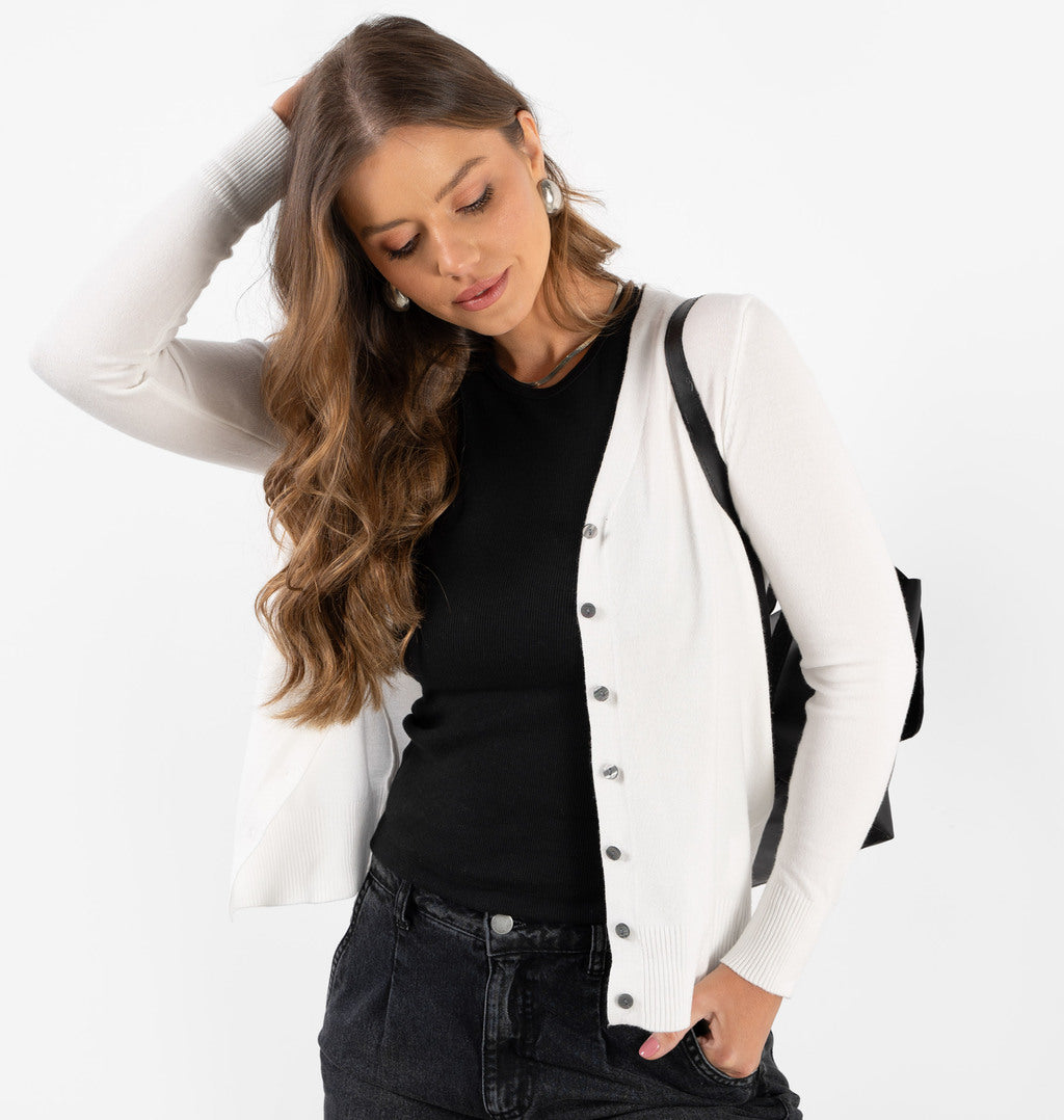 Cardigan Com Mangas Longas Em Tricot