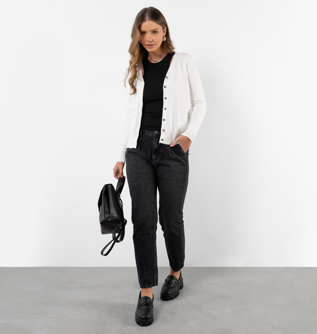 Cardigan Com Mangas Longas Em Tricot