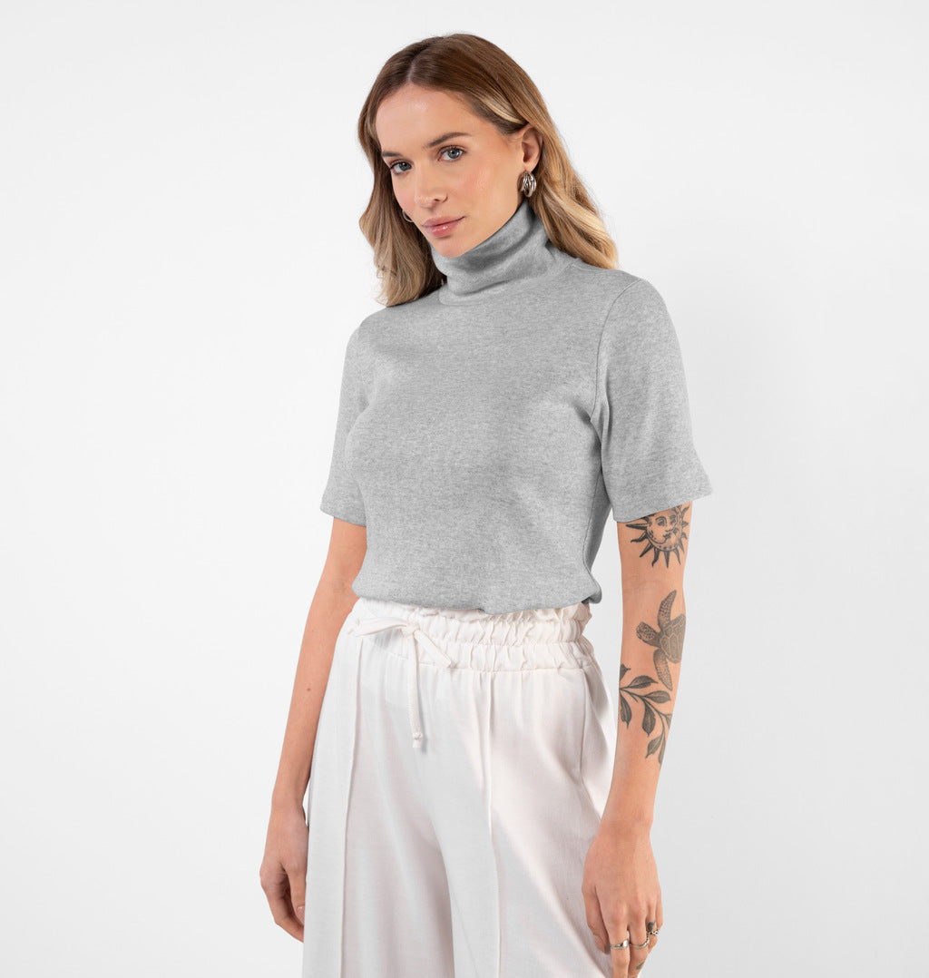 Blusa De Manga Curta Com Gola Alta