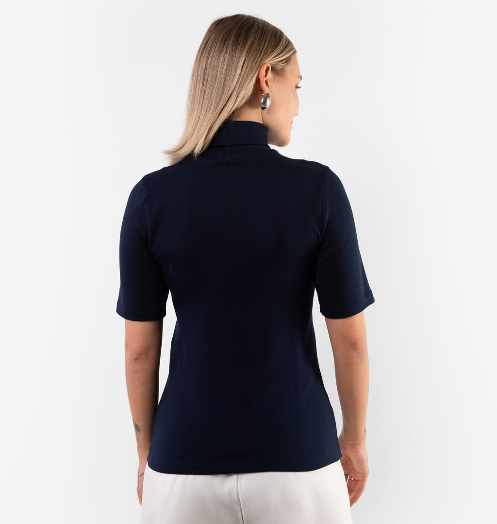 Blusa De Manga Curta Com Gola Alta