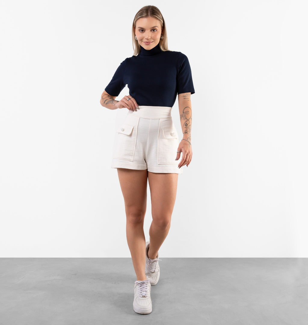 Blusa De Manga Curta Com Gola Alta