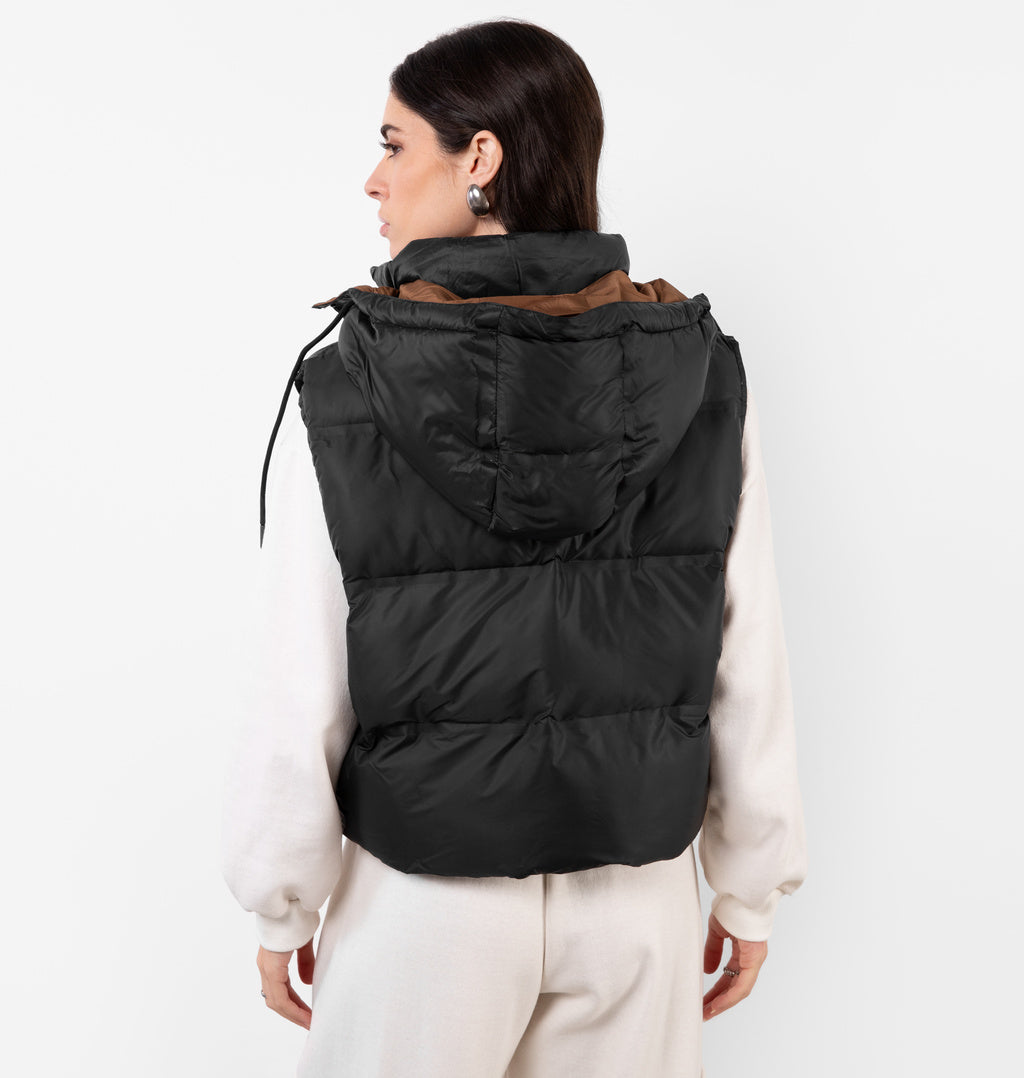 Colete Puffer Com Capuz Ajustável