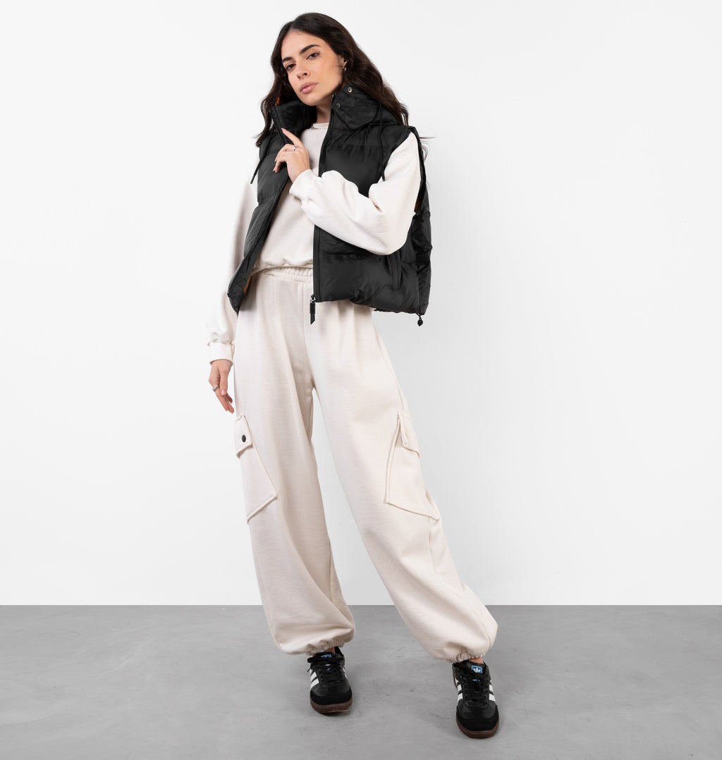Colete Puffer Com Capuz Ajustável