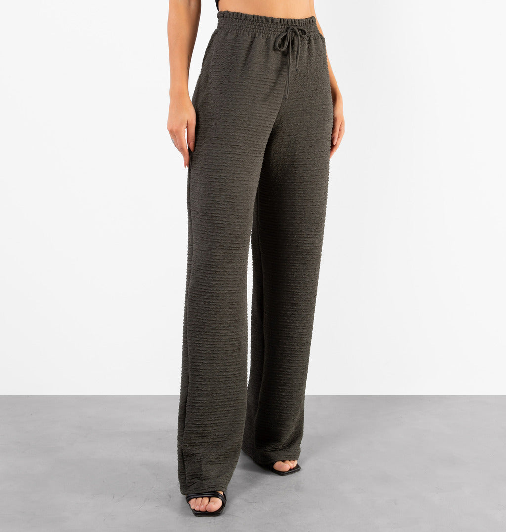 Calça Wide Leg Com Cordão Fake