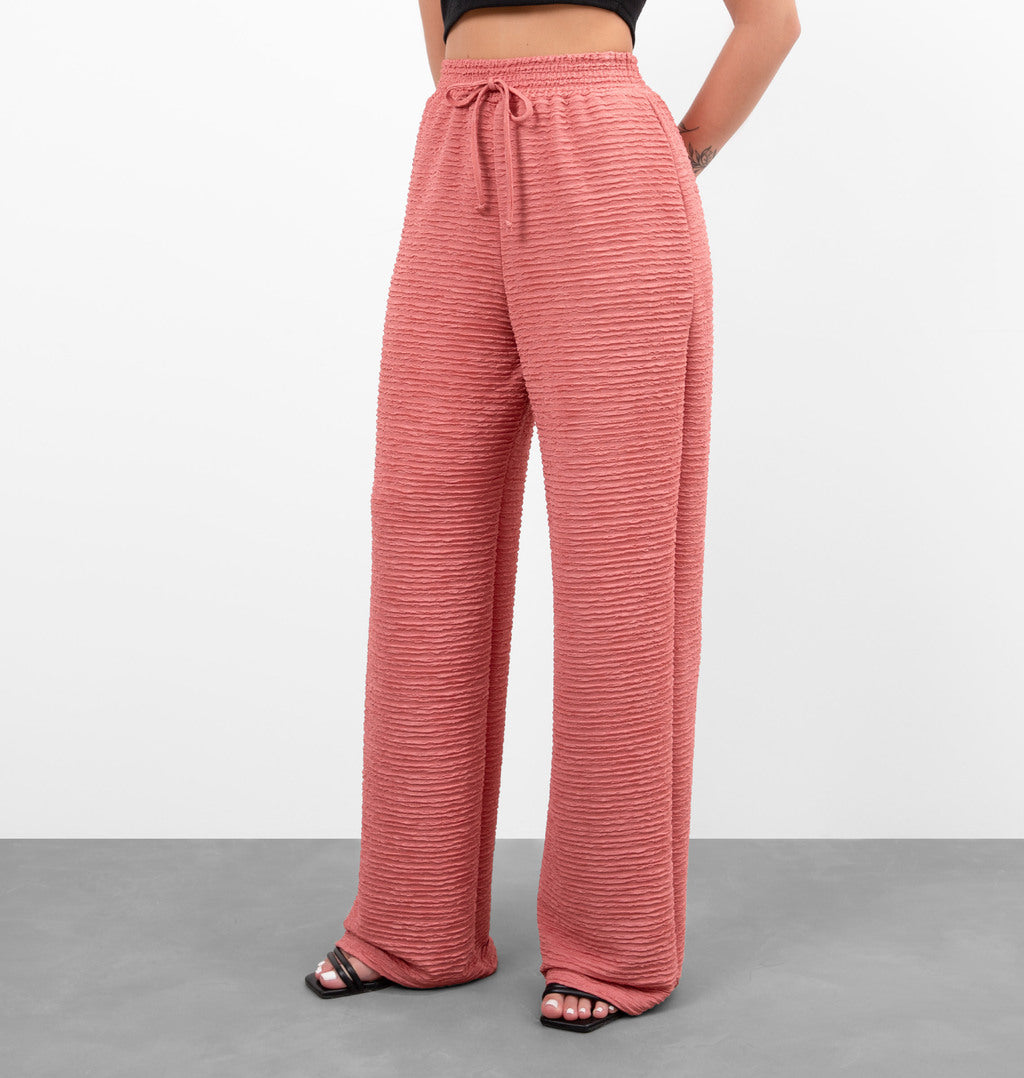 Calça Wide Leg Com Cordão Fake