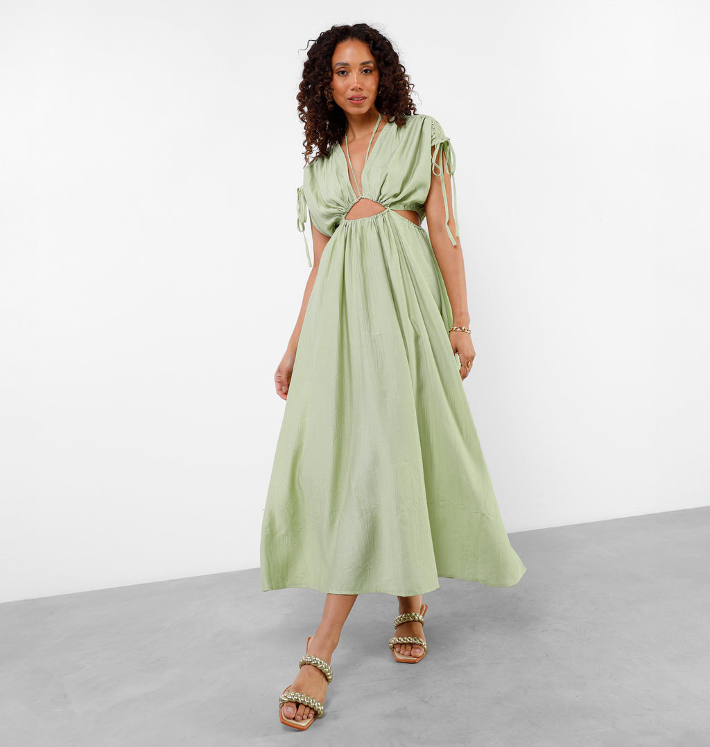Vestido Longo Com Canaletas E Amarração
