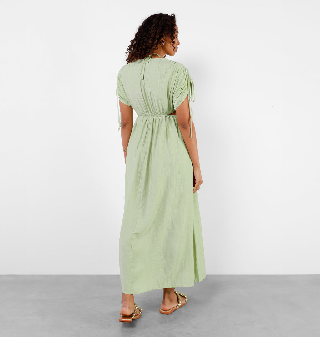 Vestido Longo Com Canaletas E Amarração