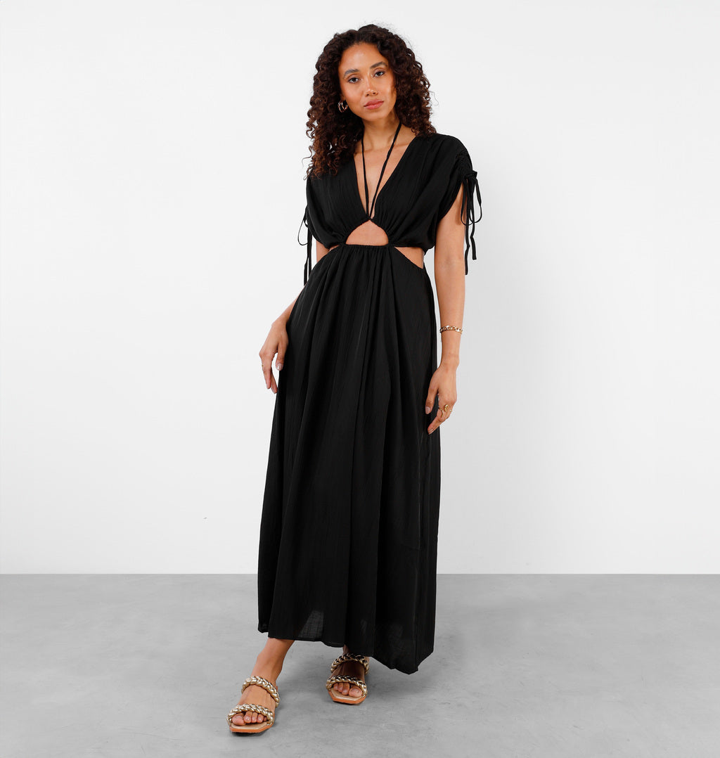 Vestido Longo Com Canaletas E Amarração