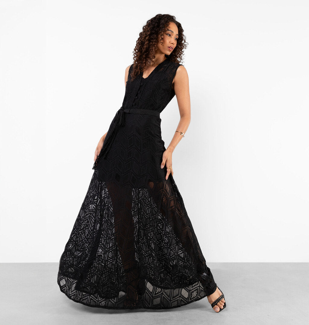 Vestido Longo Com Cinto