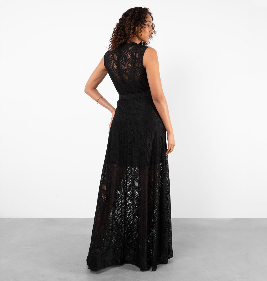 Vestido Longo Com Cinto