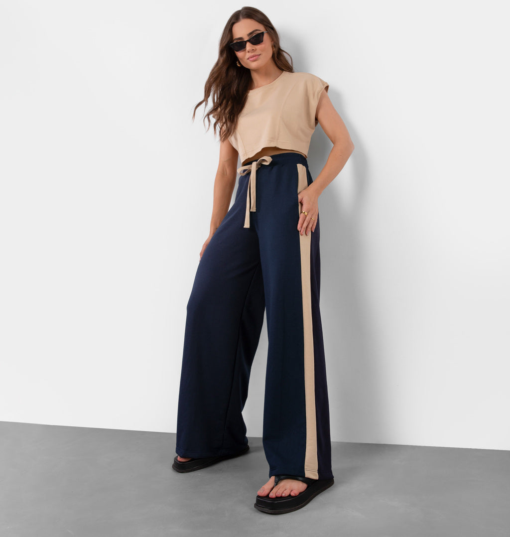 Calça Wide Leg Bicolor
