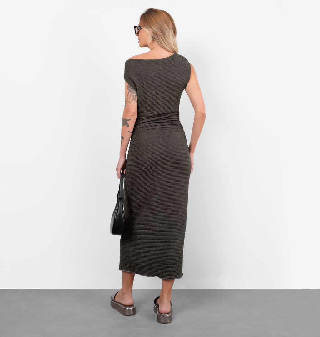 Vestido Super Midi Com Drapeado