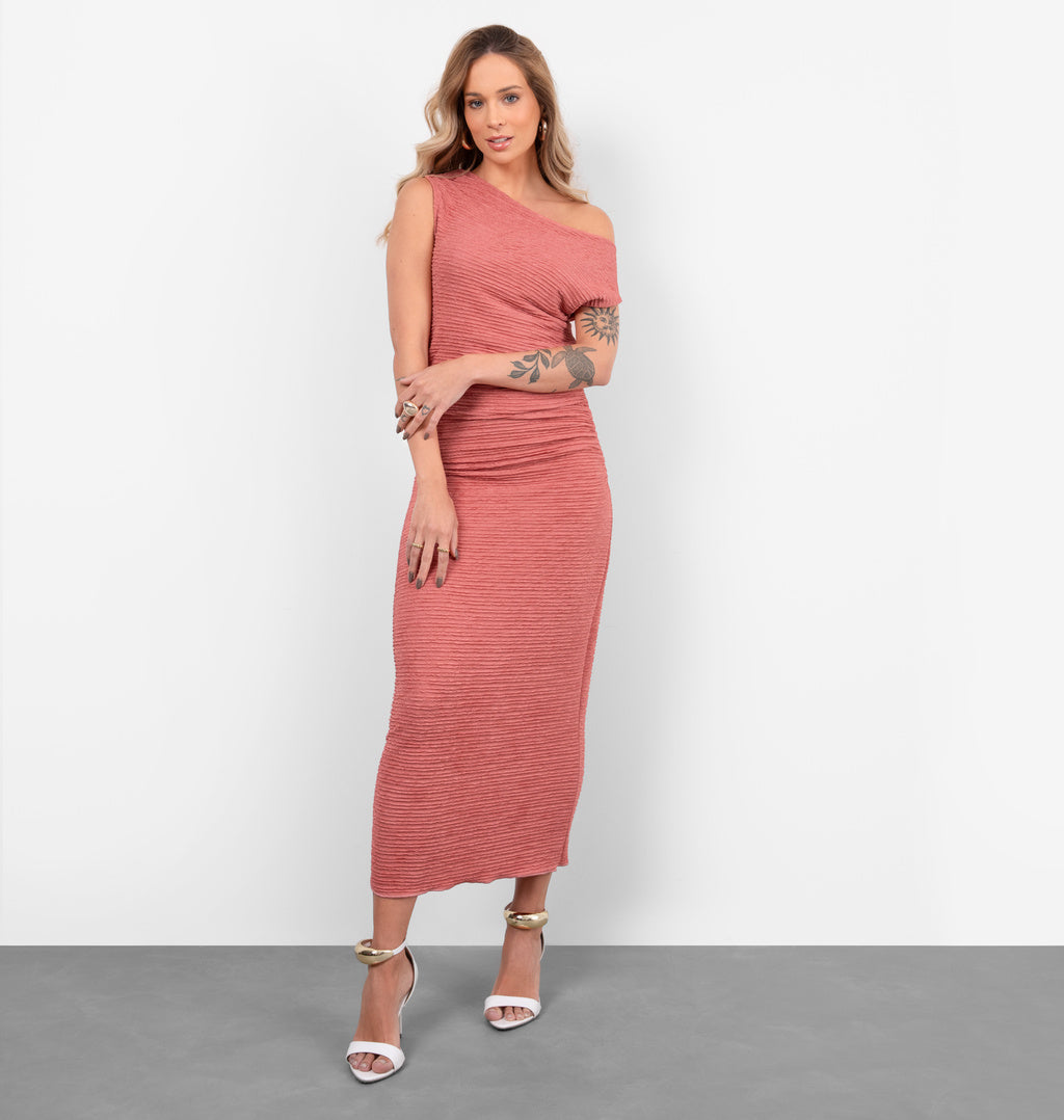 Vestido Super Midi Com Drapeado
