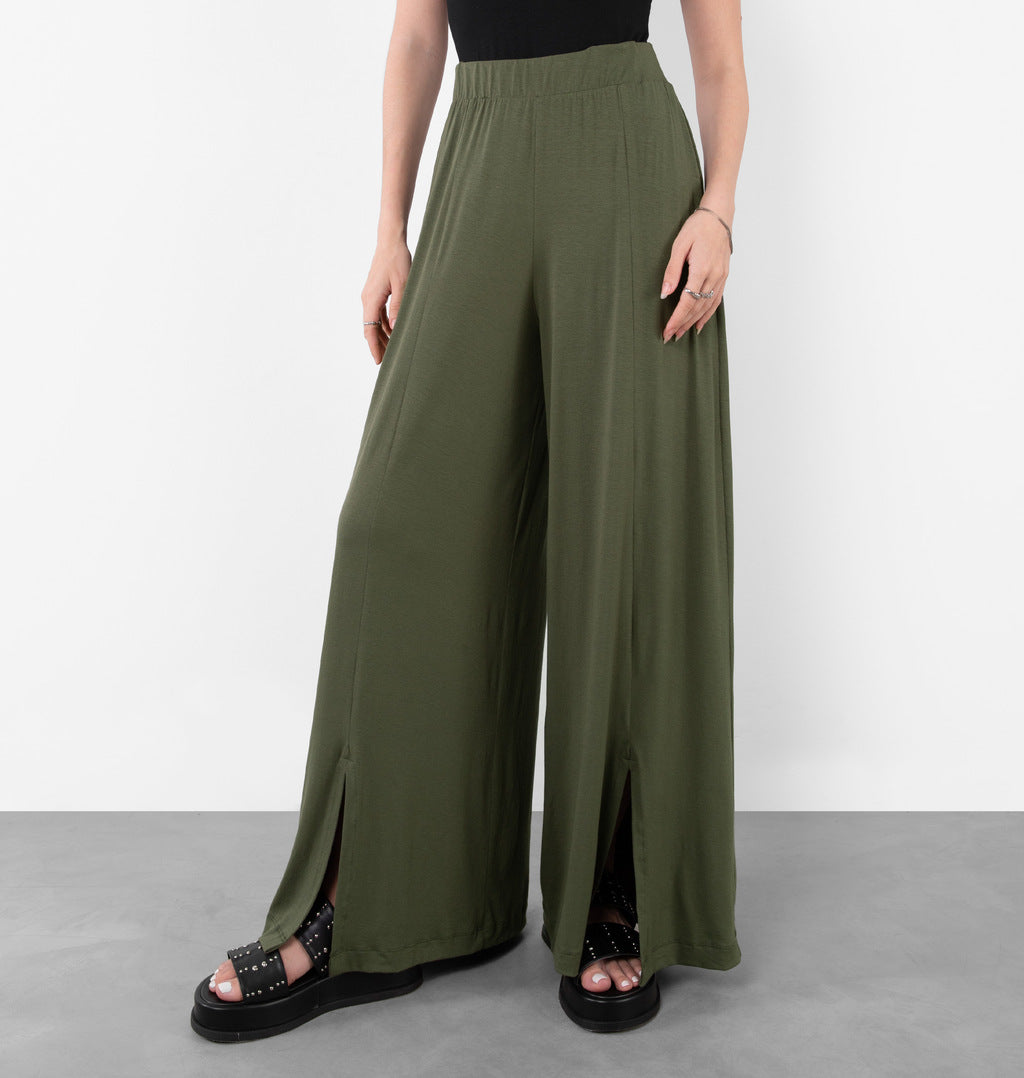 Calça Wide Leg Com Fenda Frontal