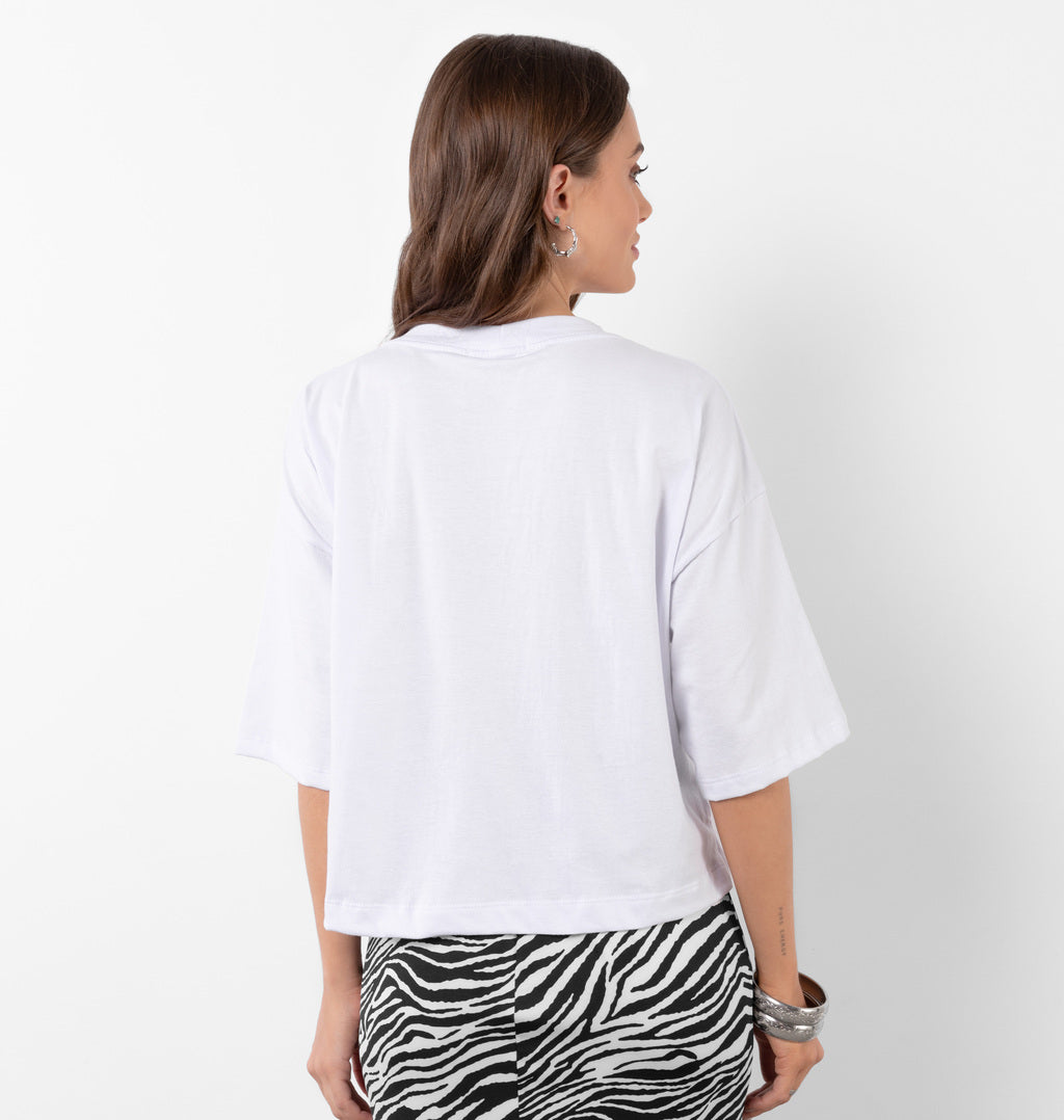 T-shirt Cropped Estampa Flor Tropicália