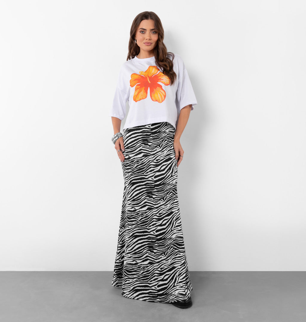 T-shirt Cropped Estampa Flor Tropicália