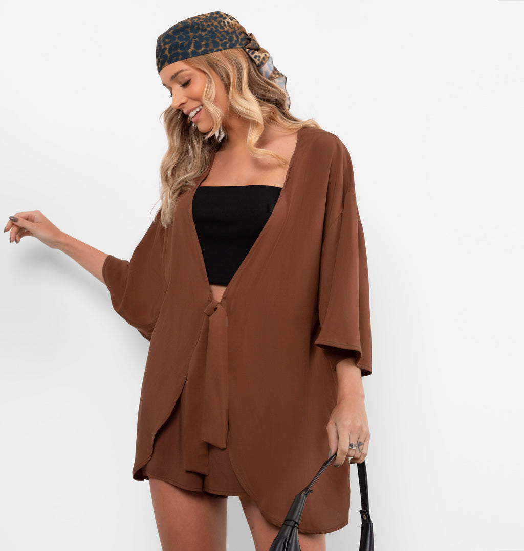 Kimono Alongado Com Amarração Frontal