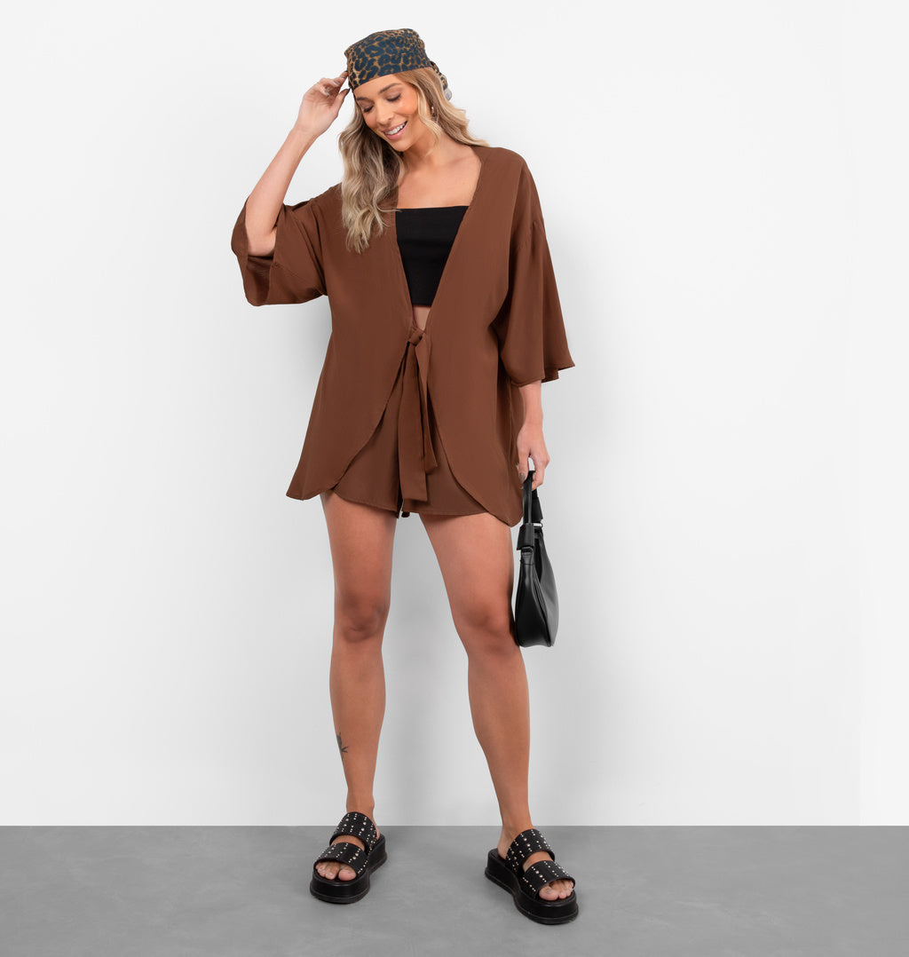 Kimono Alongado Com Amarração Frontal