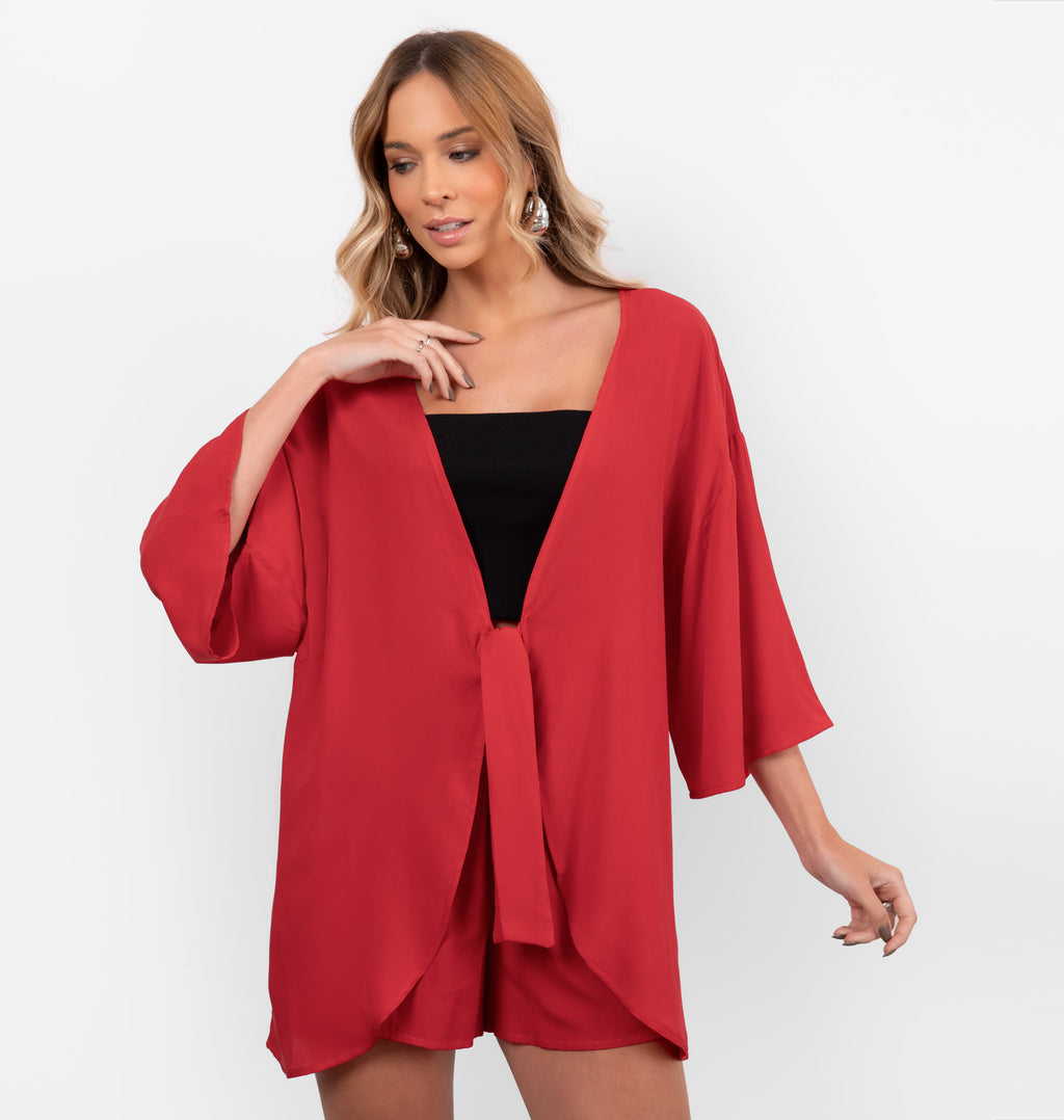 Kimono Alongado Com Amarração Frontal