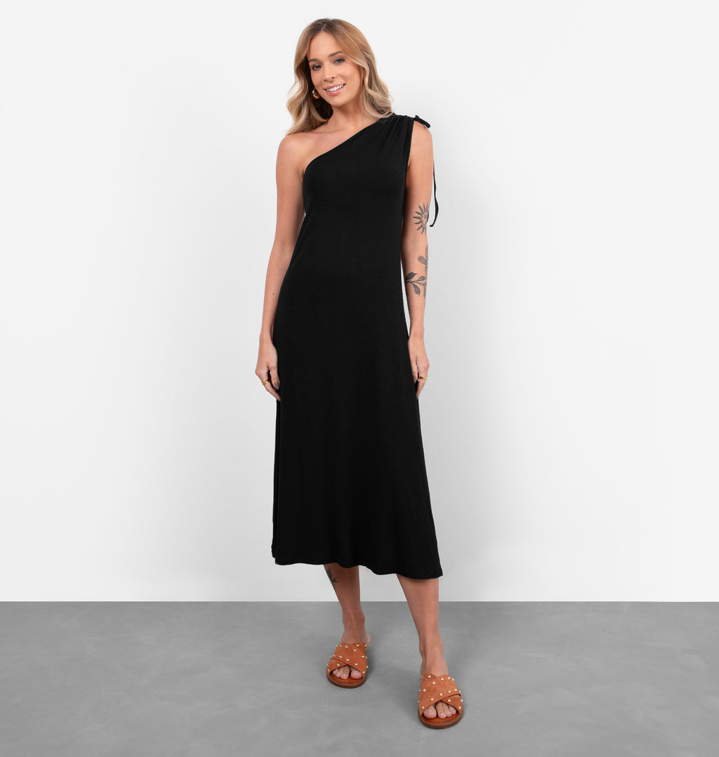 Vestido Midi Com Um Ombro Só