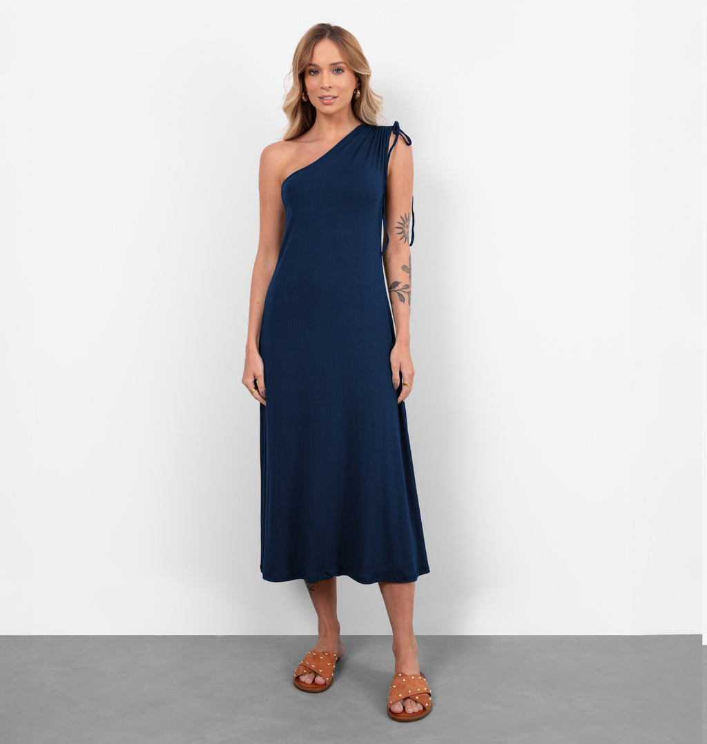 Vestido Midi Com Um Ombro Só