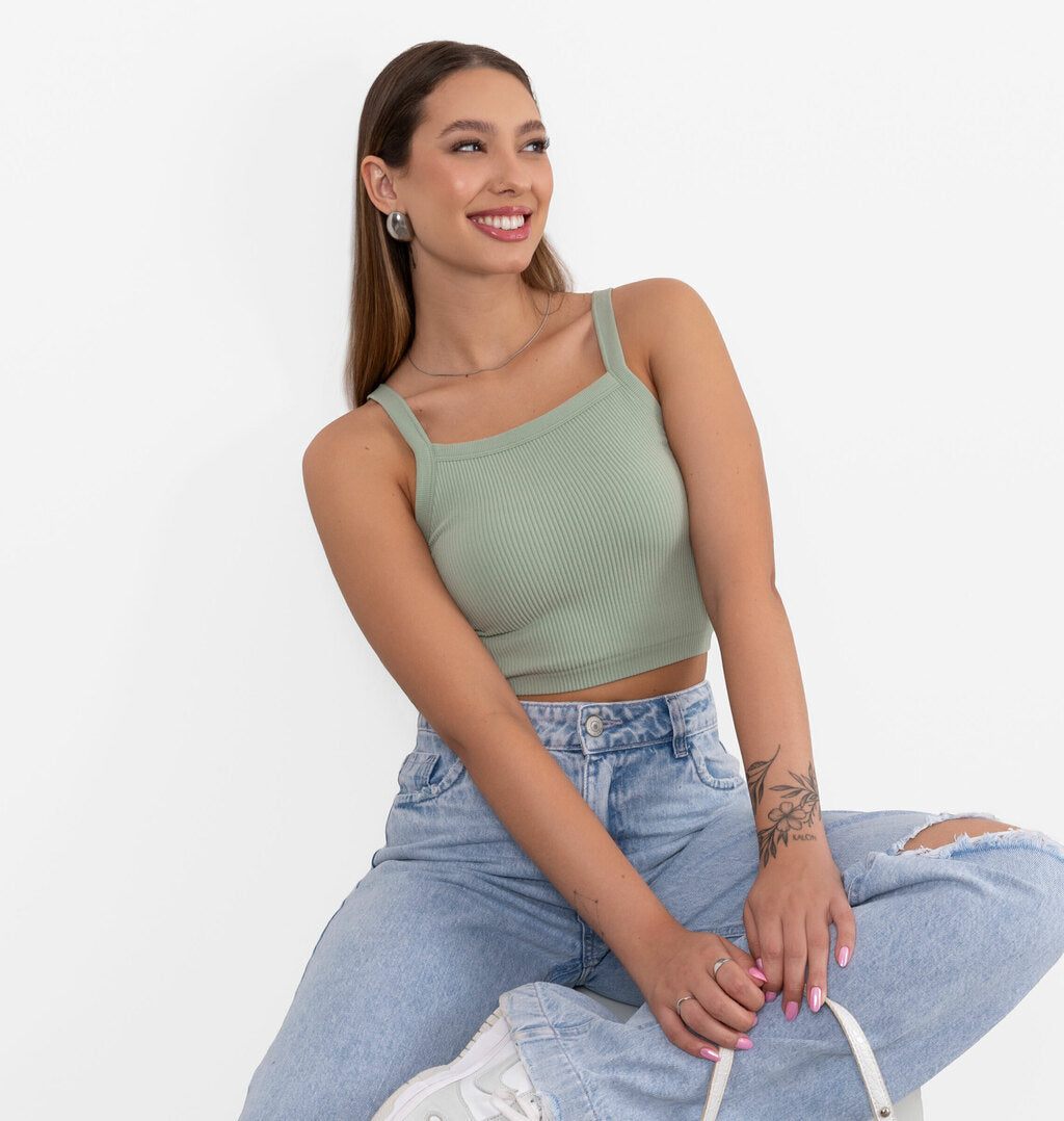 Regata Cropped Com Decote Quadrado