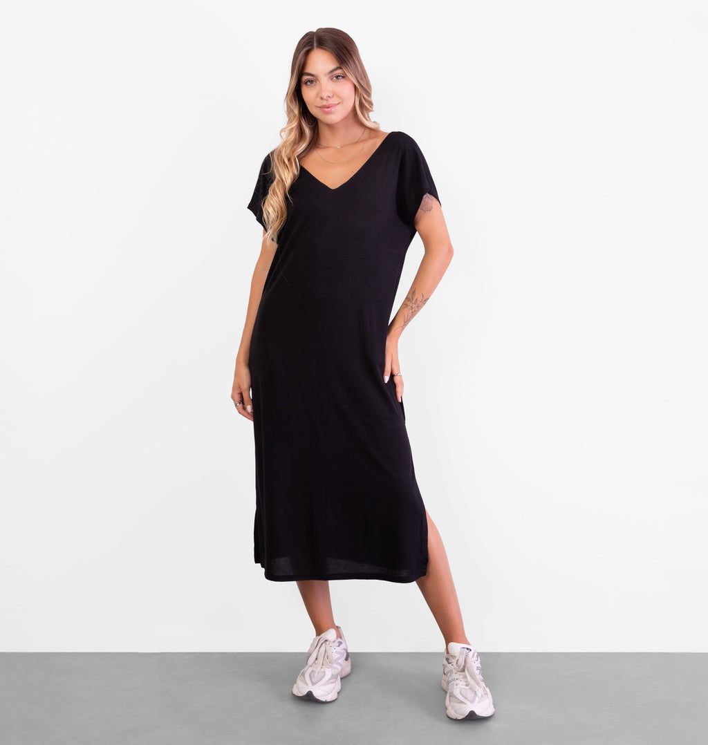 Vestido Midi com Mangas Morcego