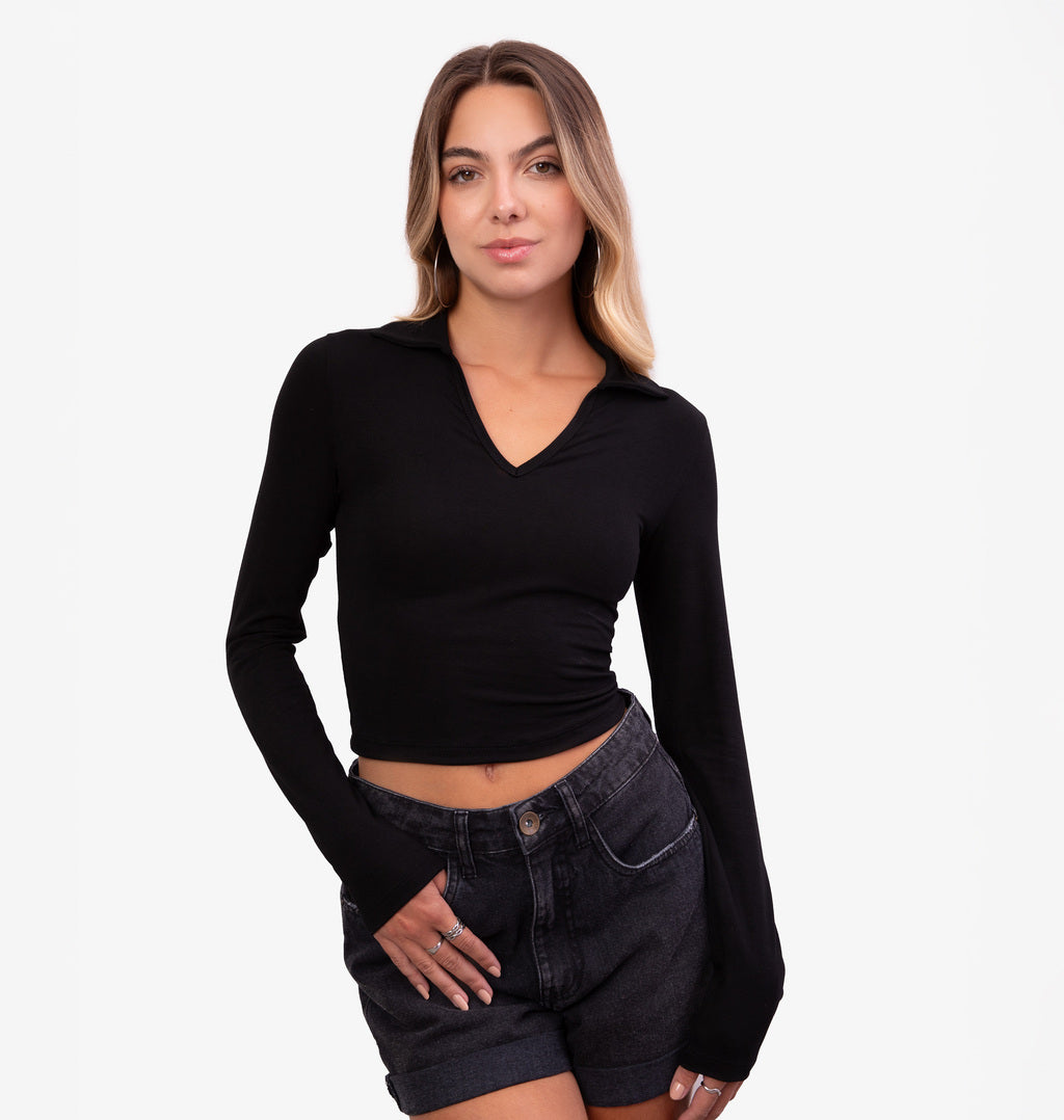 Cropped Manga Longa Gola Polo