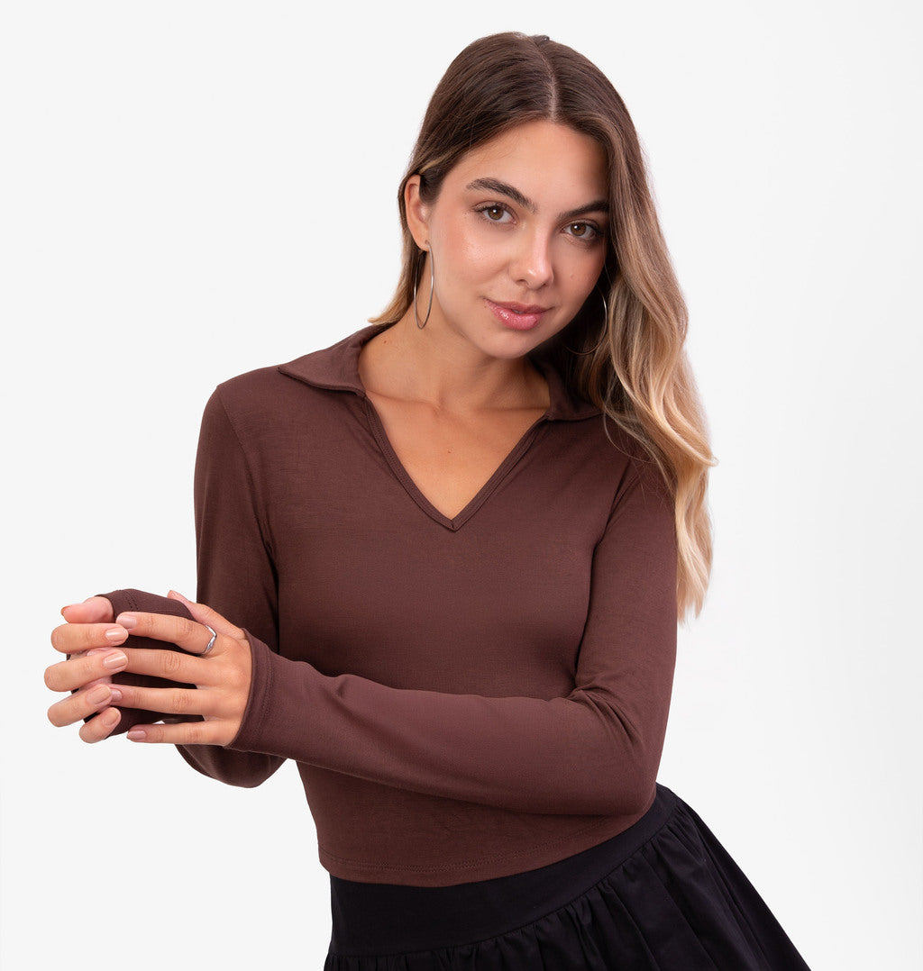 Cropped Manga Longa Gola Polo
