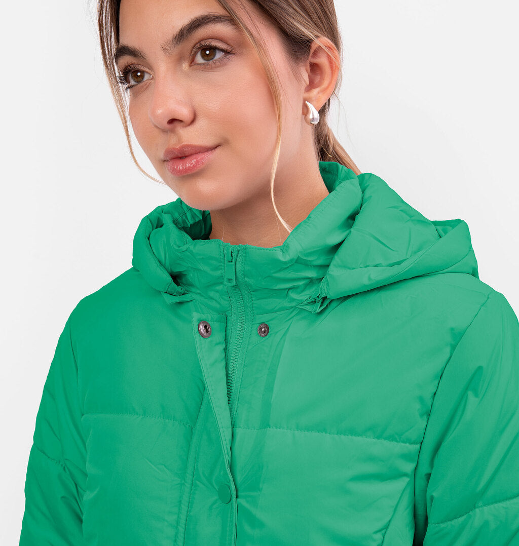Jaqueta Puffer com Botões e Capuz