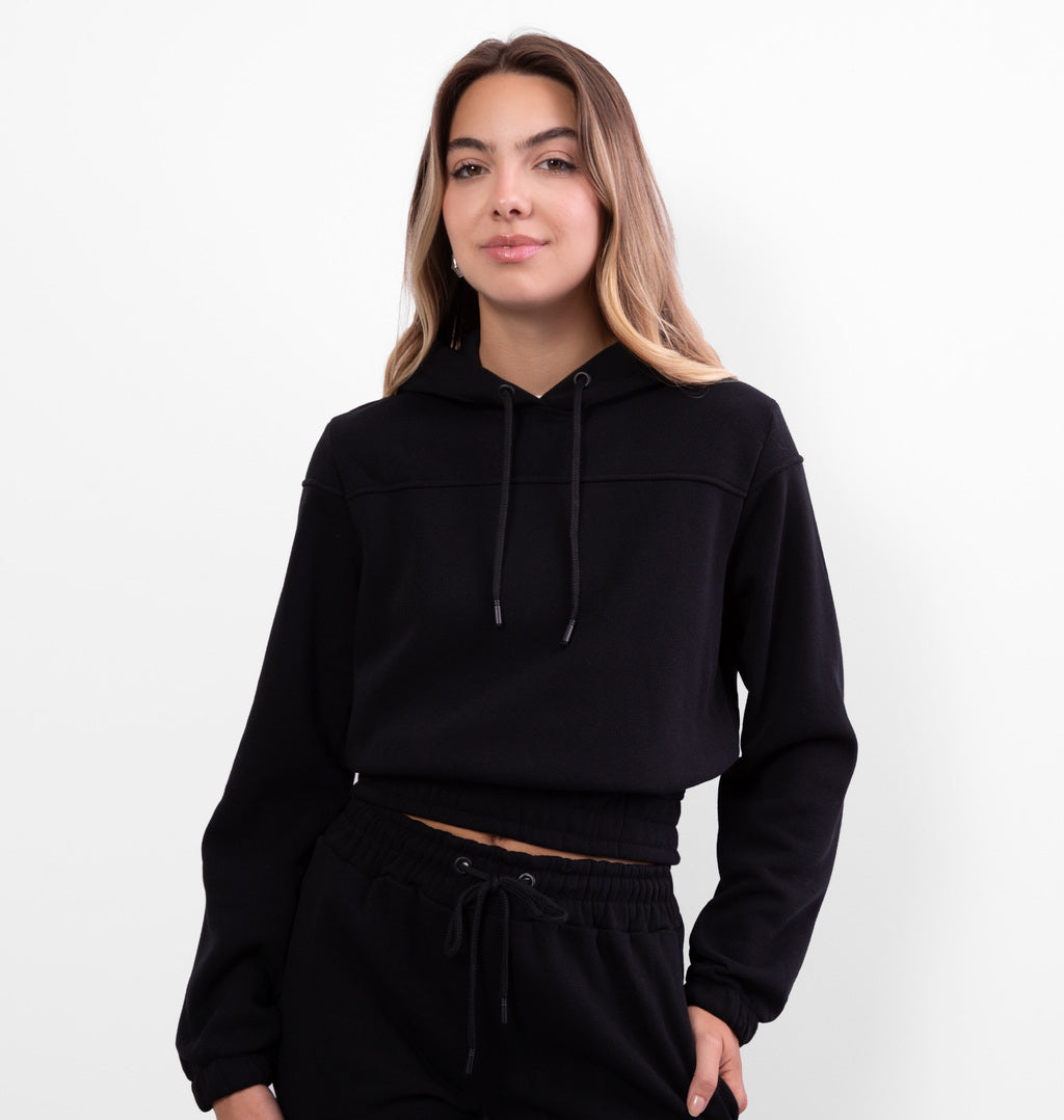 Blusão Cropped Peluciado com Capuz