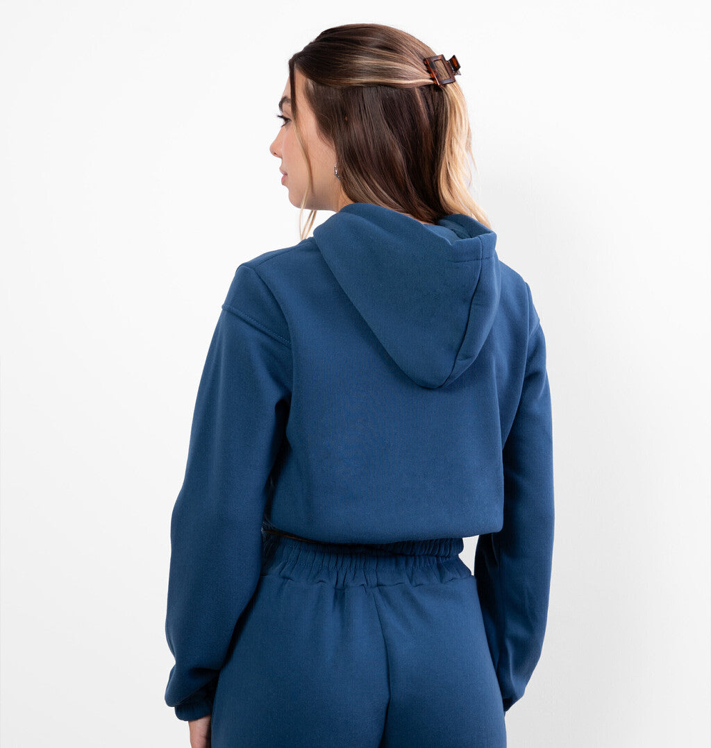 Blusão Cropped Peluciado com Capuz