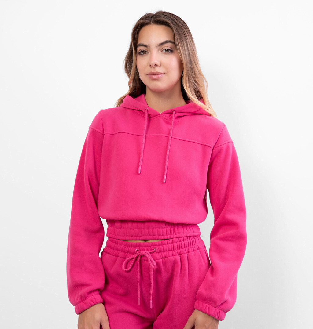 Blusão Cropped Peluciado com Capuz