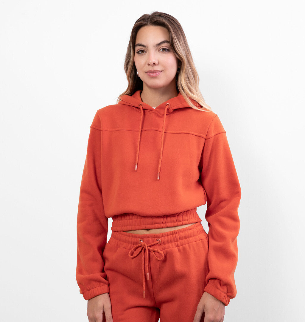 Blusão Cropped Peluciado com Capuz