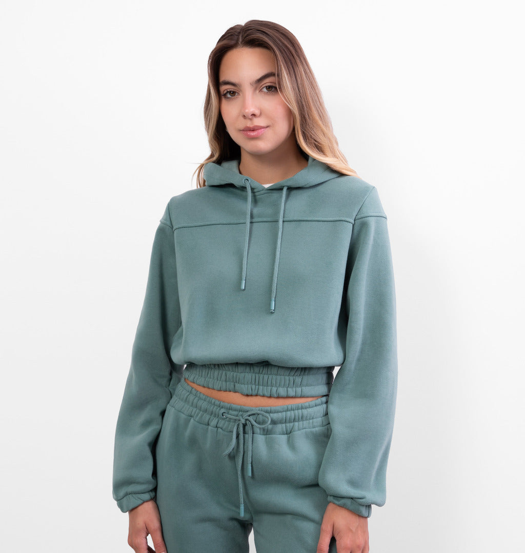 Blusão Cropped Peluciado com Capuz
