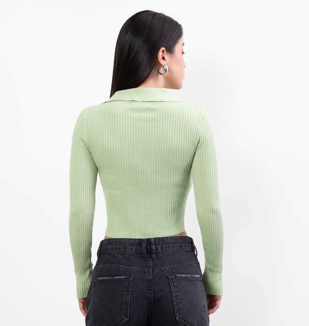 Cropped de Zíper com Gola Polo