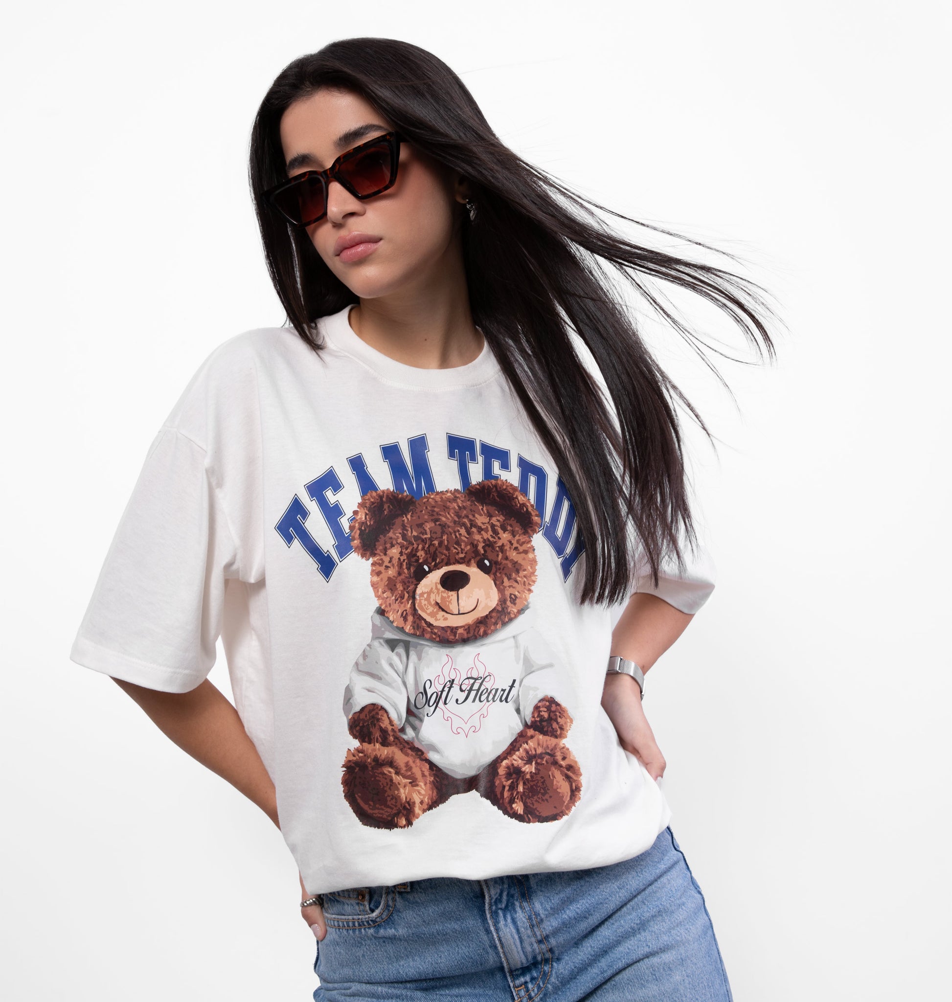 T-shirt em Meia Malha Estampa Teddy