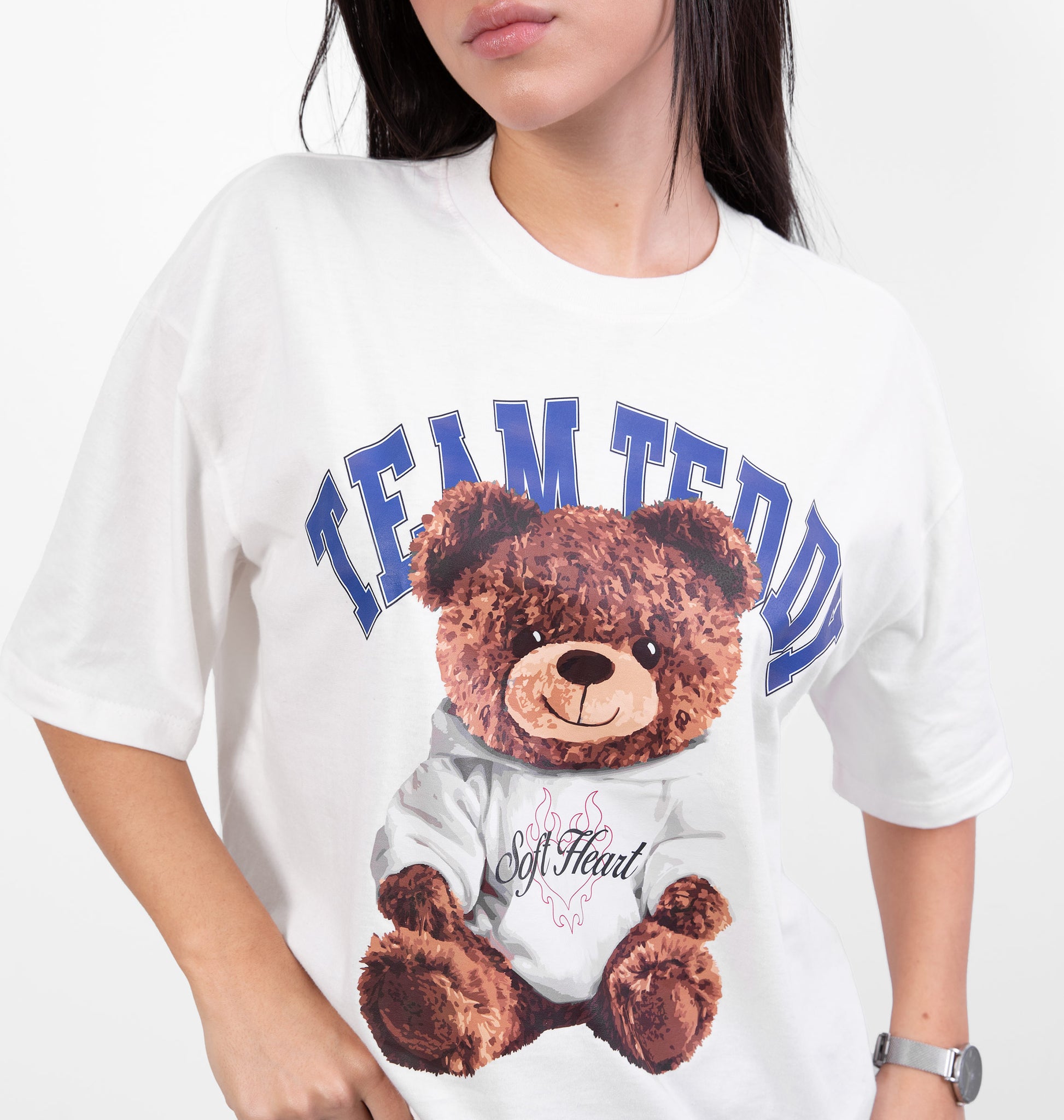 T-shirt em Meia Malha Estampa Teddy