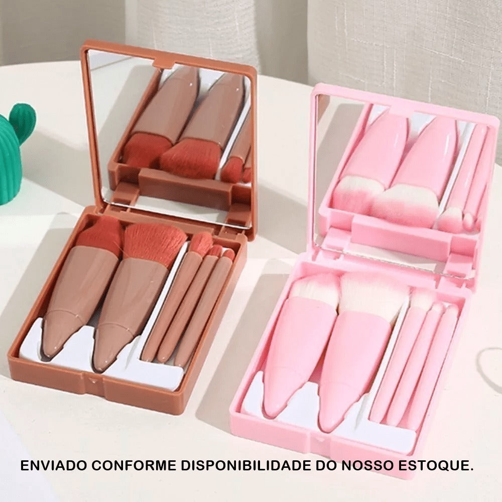 Estojo Kit Pincel De Maquiagem Com Espelho