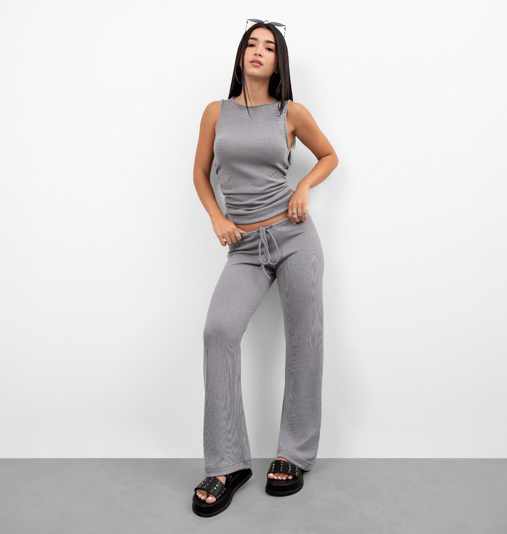 Calça Bailarina Canelada Com Cordão