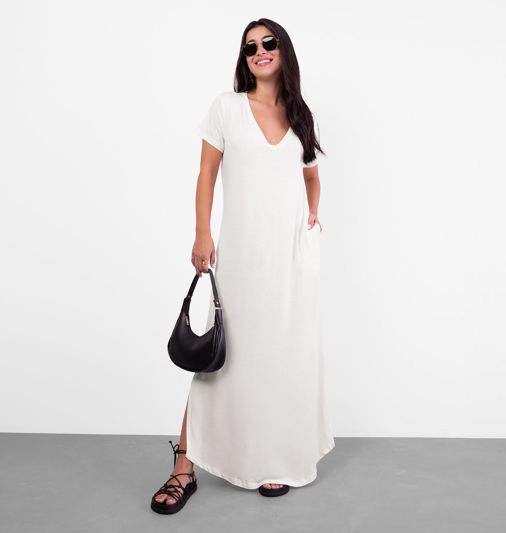 Vestido Tee Dress Longo Com Bolso