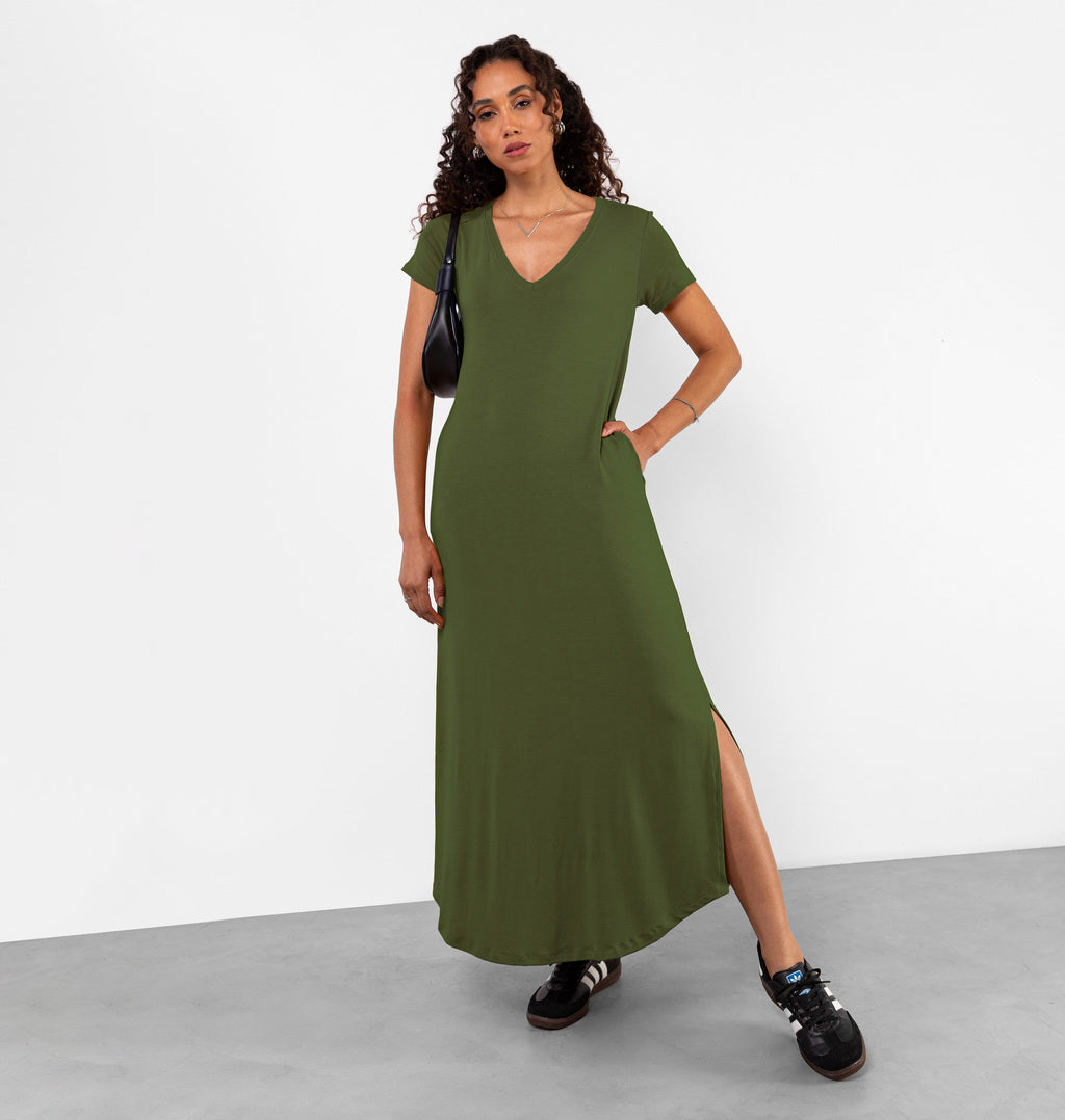 Vestido Tee Dress Longo Com Bolso